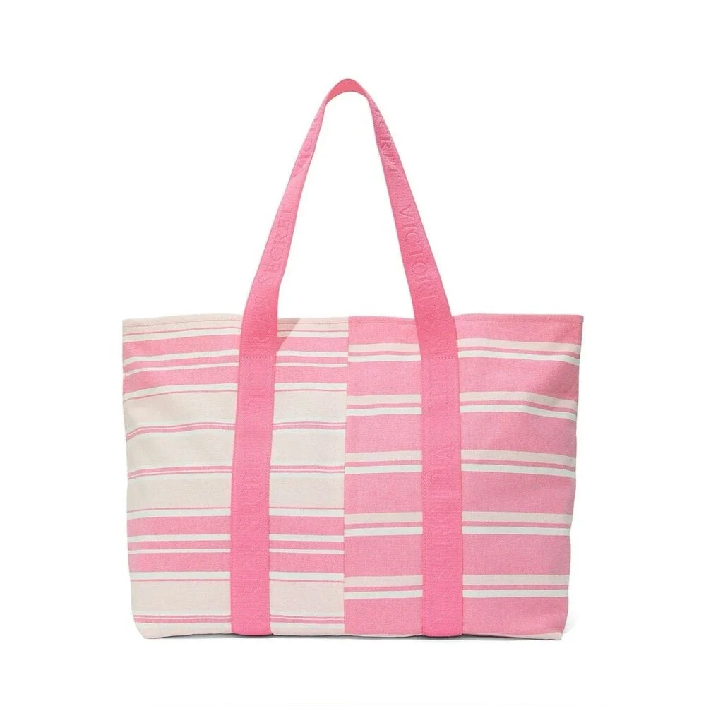 Victoria's Secret Heritage Pink Stripe Canvas Tote Bag